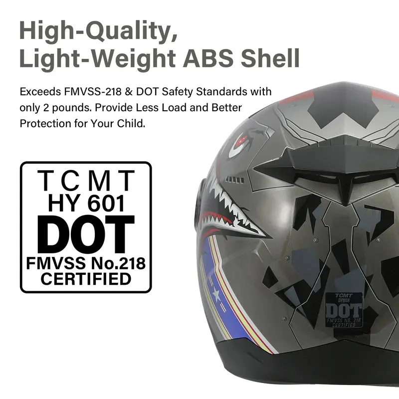 Tcmt Gray Shark Youth Kids Dot Full Face Motorcycle Helmet 3