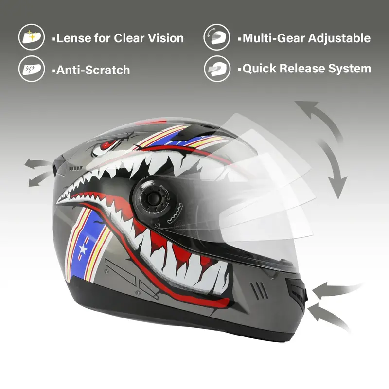 Tcmt Gray Shark Youth Kids Dot Full Face Motorcycle Helmet 4