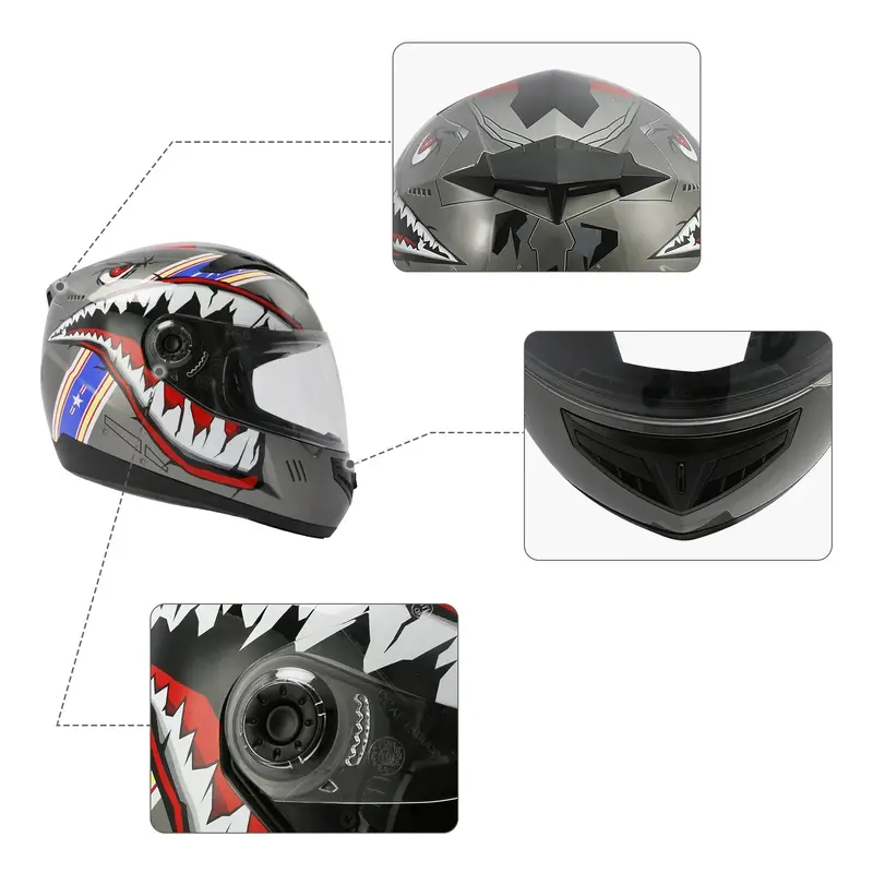 Tcmt Gray Shark Youth Kids Dot Full Face Motorcycle Helmet 5