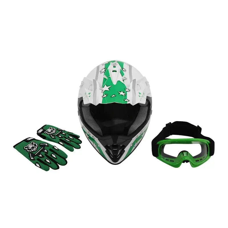 Tcmt Green Star Youth Kids Dot Motocross Off-Road Helmet 2