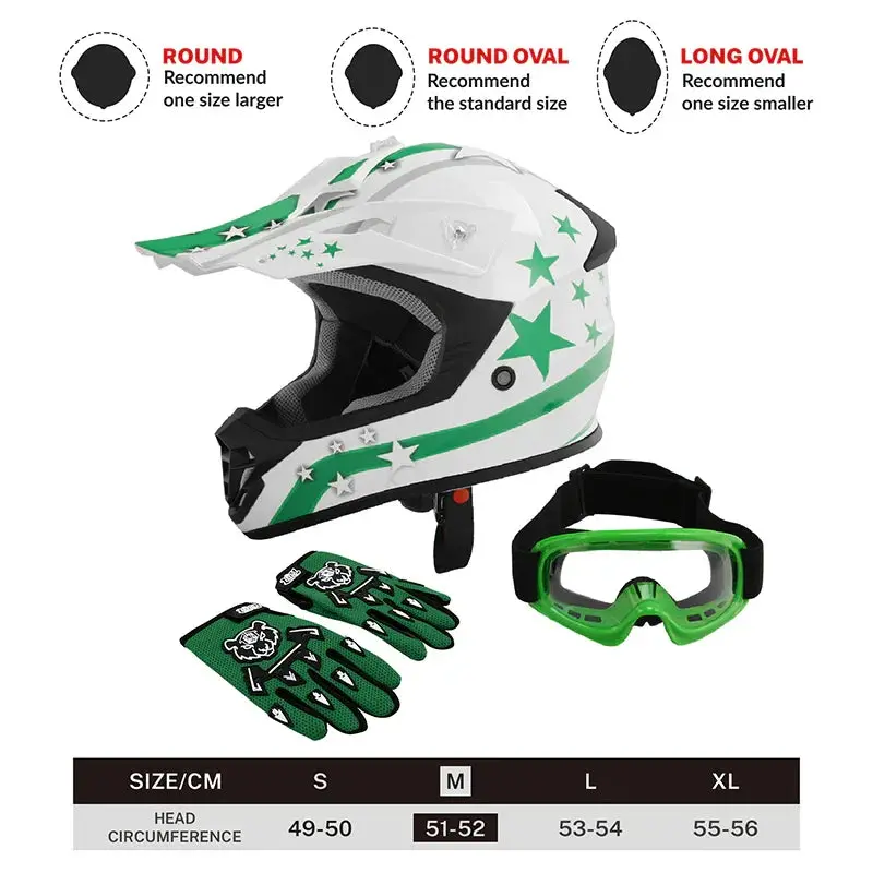 Tcmt Green Star Youth Kids Dot Motocross Off-Road Helmet 2