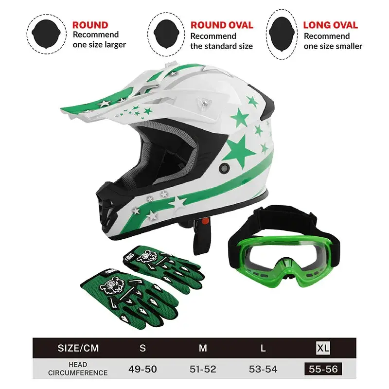 Tcmt Green Star Youth Kids Dot Motocross Off-Road Helmet 4