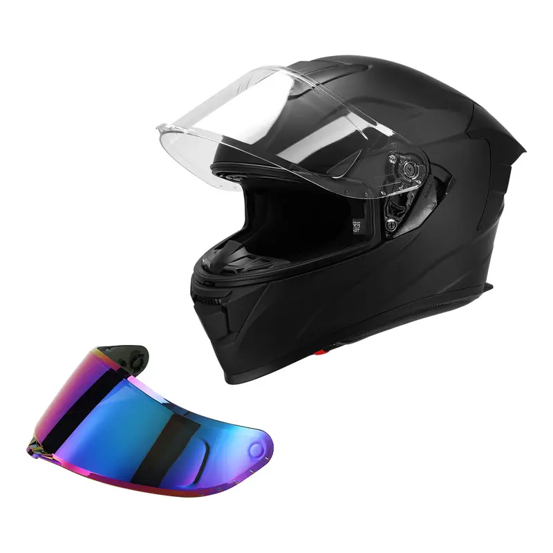 Tcmt Matte Black Dot Full Face Motorcycle Helmet W/Dual Visor Extra Tinted Shield Bluetooth Ready 1