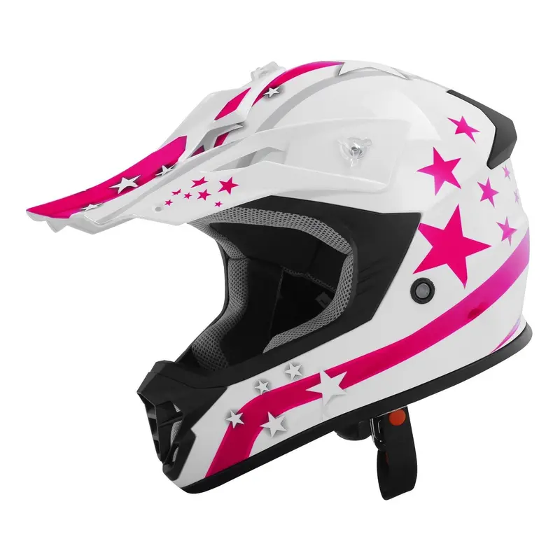 Tcmt Rose Red Star Youth Kids Dot Motocross Off-Road Helmet 1