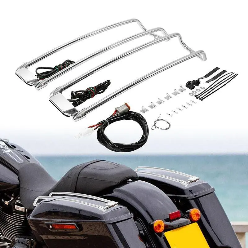 Tcmt Saddlebag Lid Top Rail & Led Light Fit For Harley Touring '94-'13 2