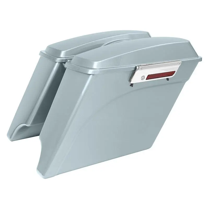 Tcmt Silver 5" Stretched Hard Saddlebags Fit For Harley Touring '93-'13 1