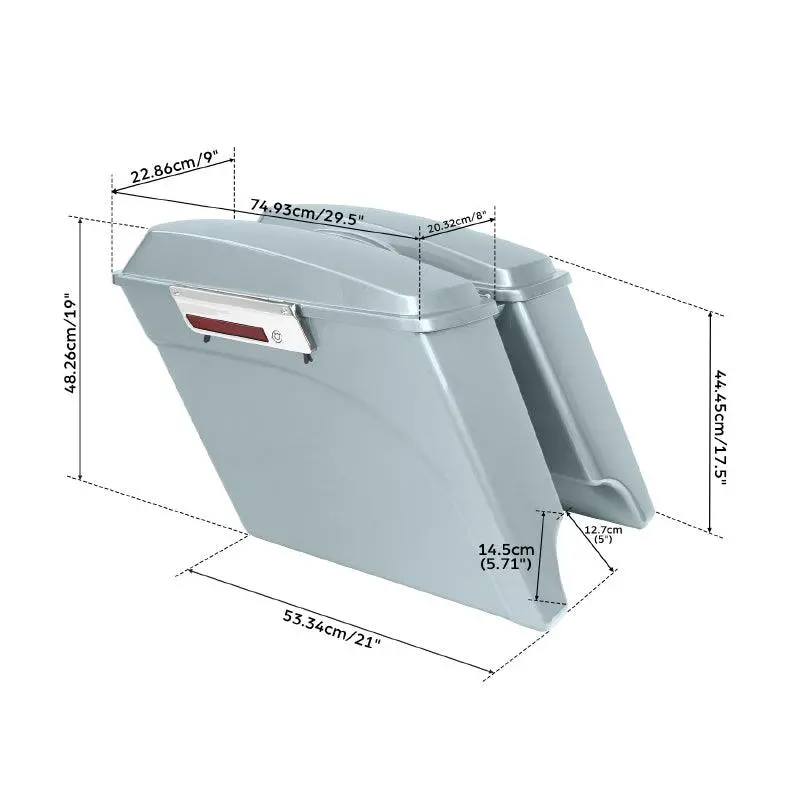 Tcmt Silver 5" Stretched Hard Saddlebags Fit For Harley Touring '93-'13 2