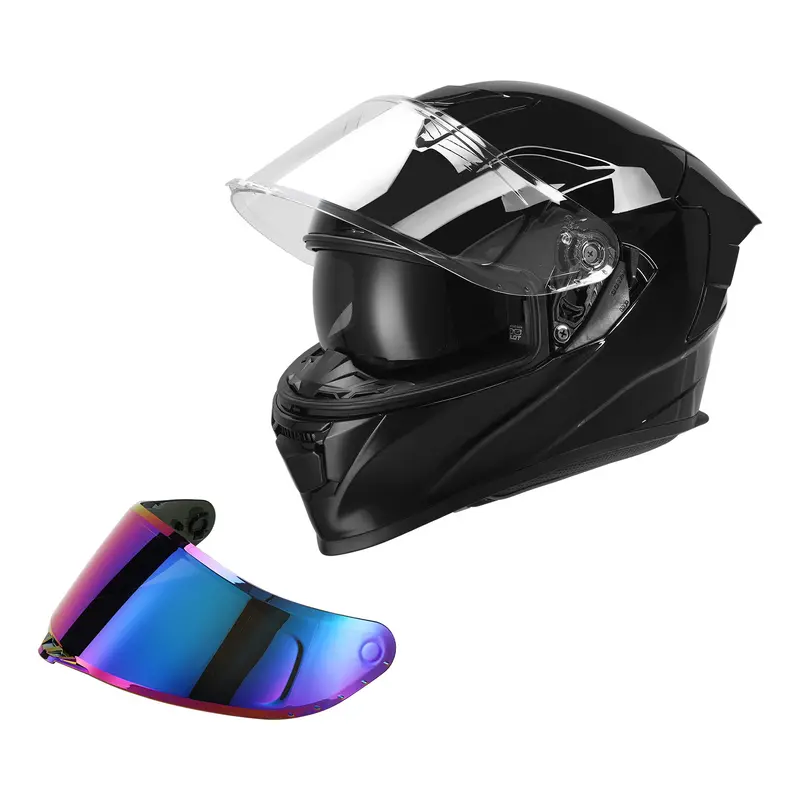 Tcmt Vivid Black Dot Full Face Motorcycle Helmet W/Dual Visor Extra Tinted Shield Bluetooth Ready 1