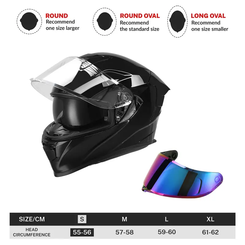 Tcmt Vivid Black Dot Full Face Motorcycle Helmet W/Dual Visor Extra Tinted Shield Bluetooth Ready 1