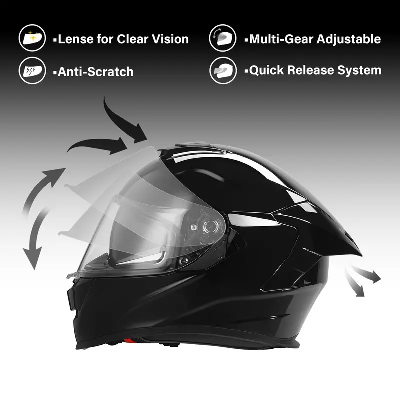 Tcmt Vivid Black Dot Full Face Motorcycle Helmet W/Dual Visor Extra Tinted Shield Bluetooth Ready 3