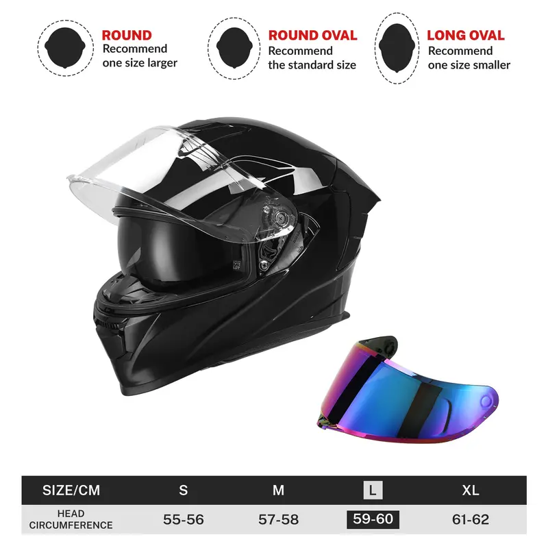 Tcmt Vivid Black Dot Full Face Motorcycle Helmet W/Dual Visor Extra Tinted Shield Bluetooth Ready 3