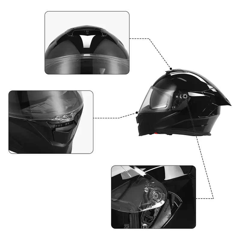Tcmt Vivid Black Dot Full Face Motorcycle Helmet W/Dual Visor Extra Tinted Shield Bluetooth Ready 4