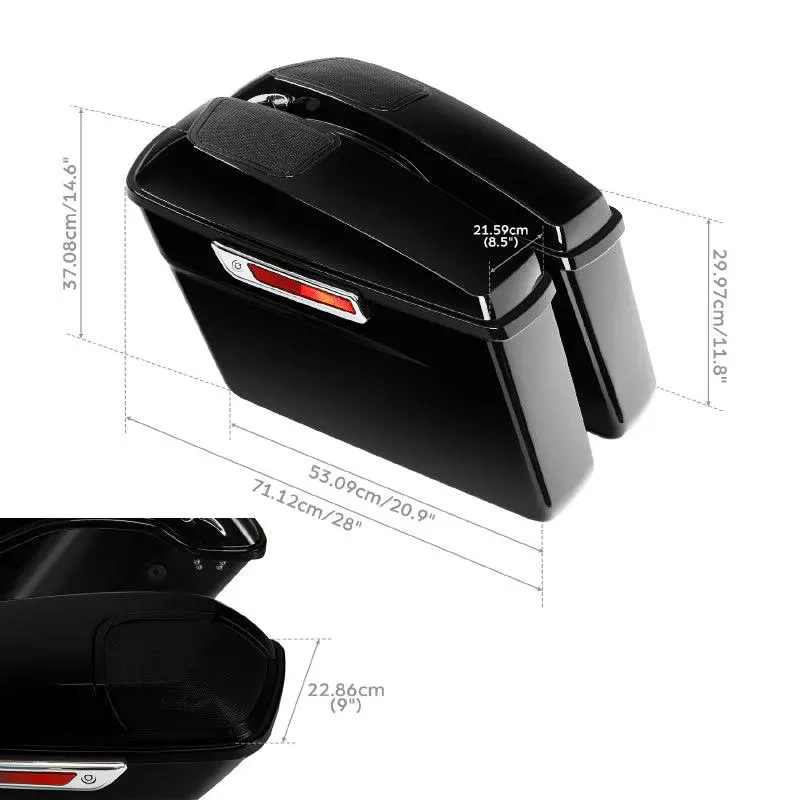 Tcmt Vivid Black Hard Saddlebags 6"X9" Speaker Lids Fit For Harley Touring '14-'23.5 2