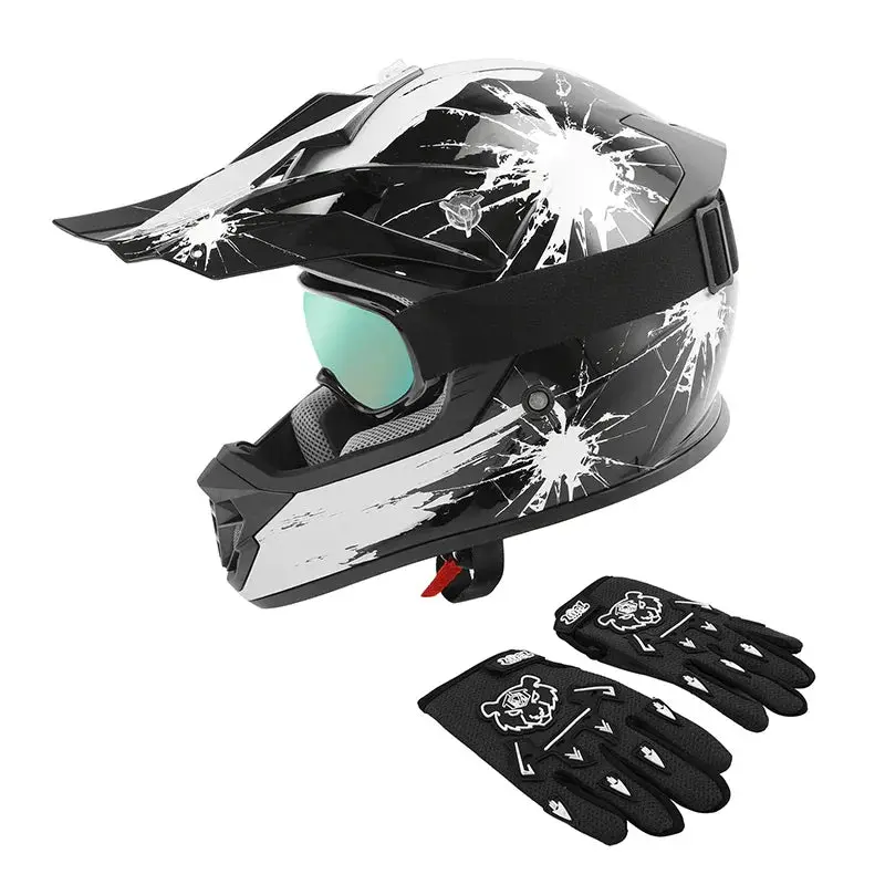 Tcmt White Firework Youth Kids Dot Motocross Off-Road Helmet 1
