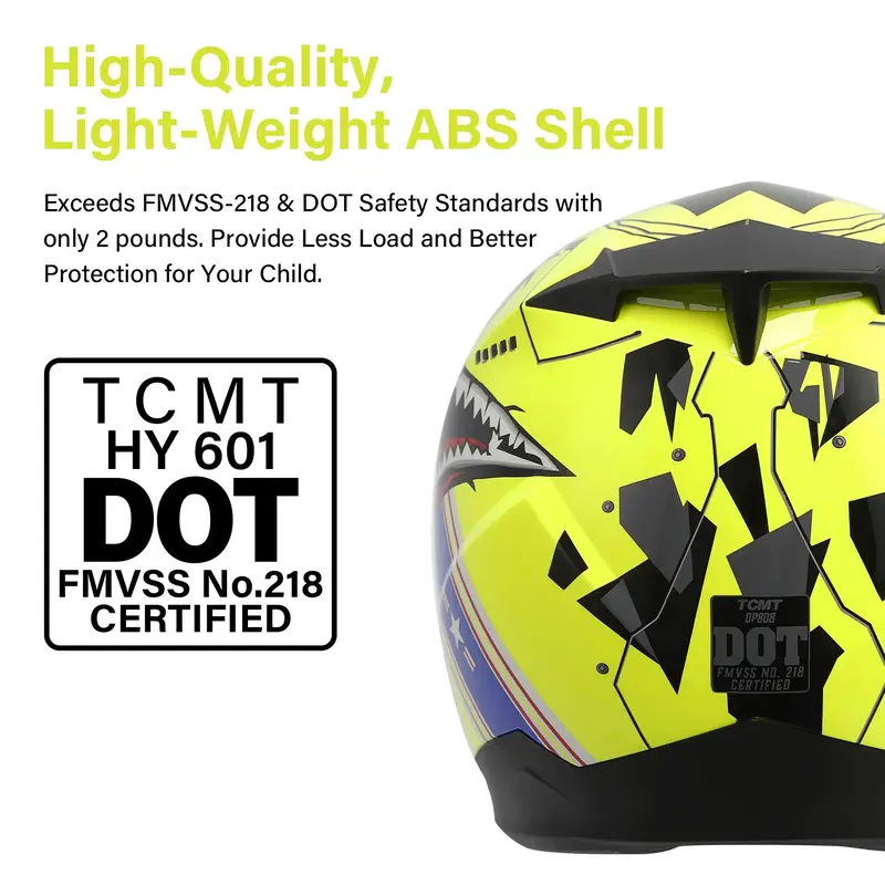 Tcmt Yellow Shark Youth Kids Dot Full Face Motorcycle Helmet 3