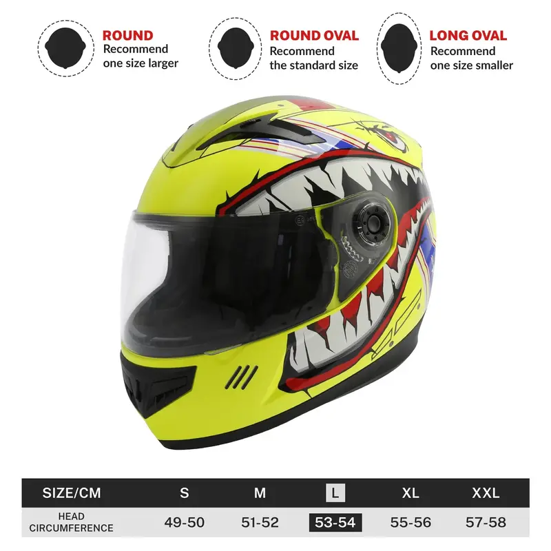 Tcmt Yellow Shark Youth Kids Dot Full Face Motorcycle Helmet 3
