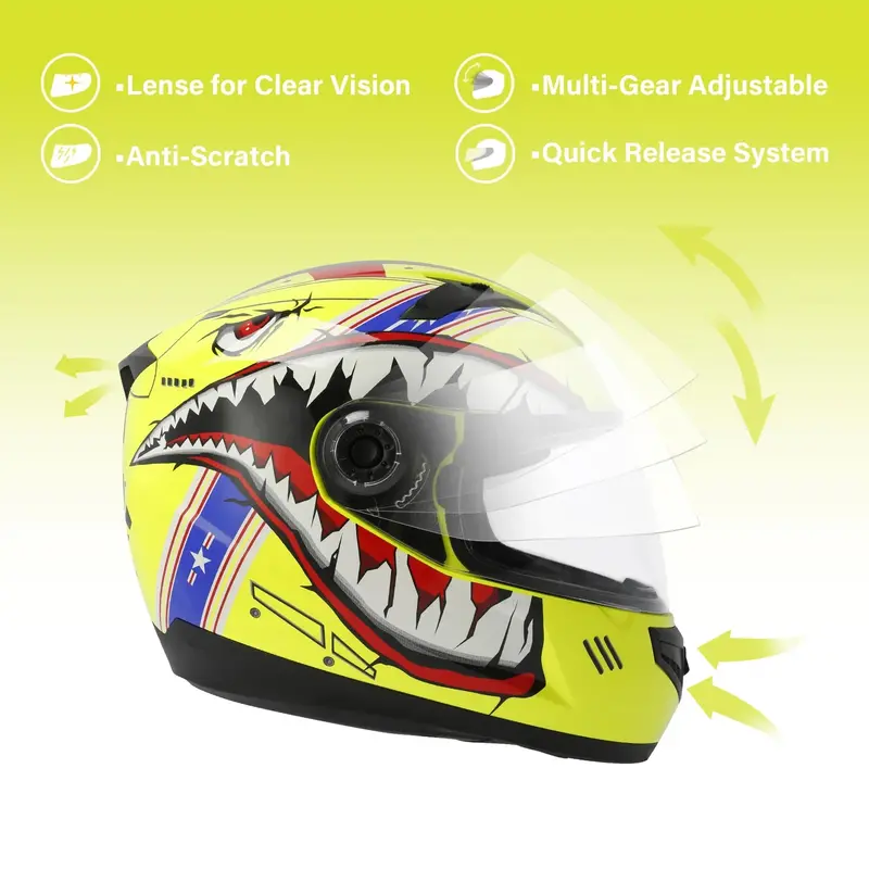 Tcmt Yellow Shark Youth Kids Dot Full Face Motorcycle Helmet 4