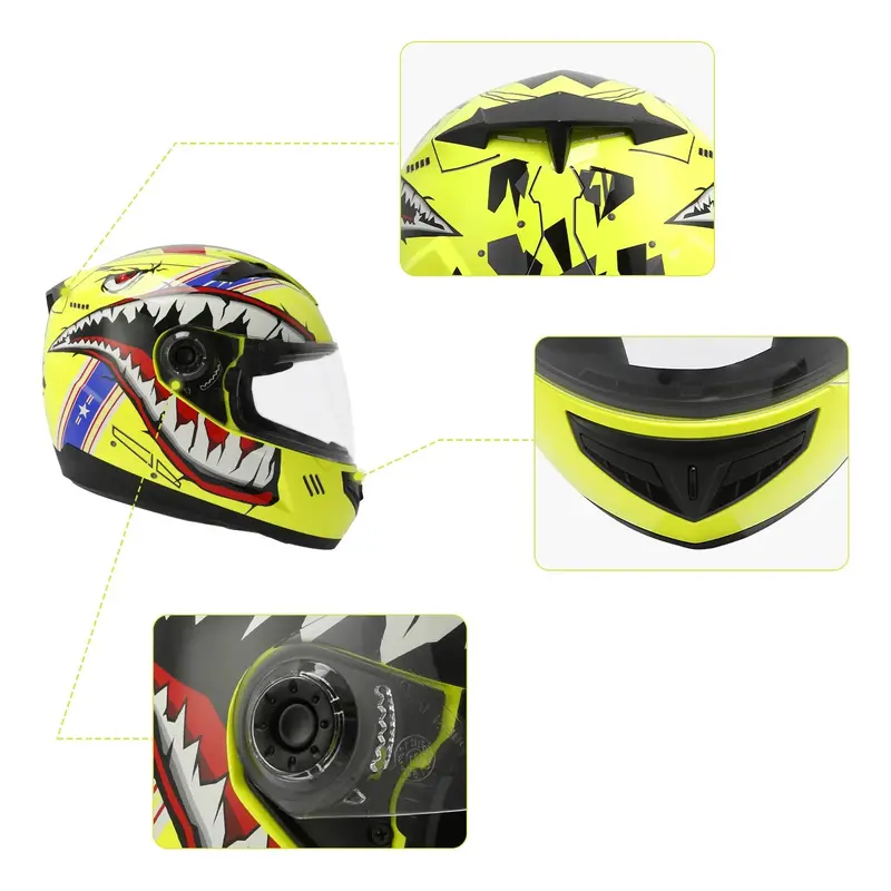 Tcmt Yellow Shark Youth Kids Dot Full Face Motorcycle Helmet 5