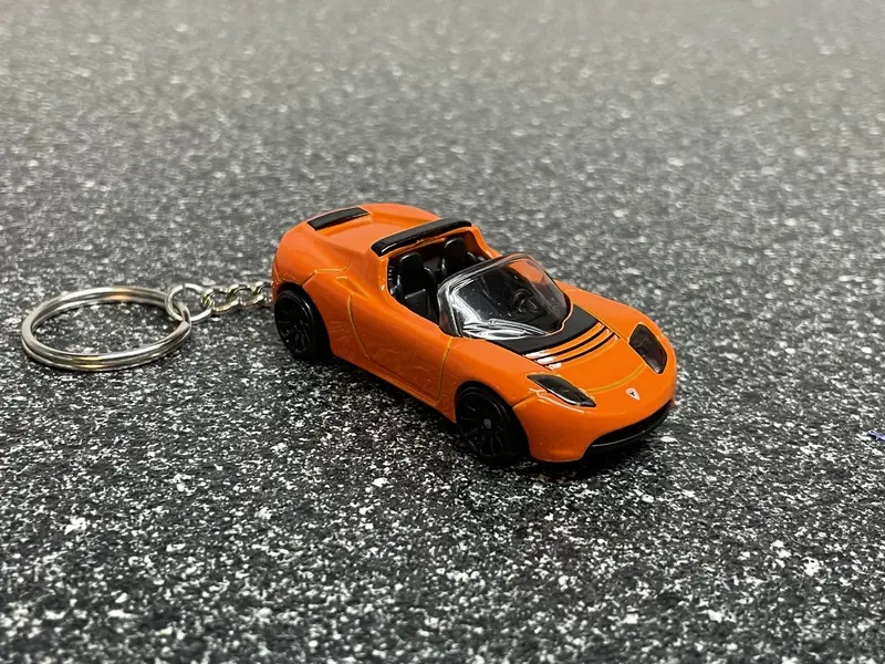 Tesla Roadster Orange Keychain Diecast Car Hot Wheels Matchbox 1