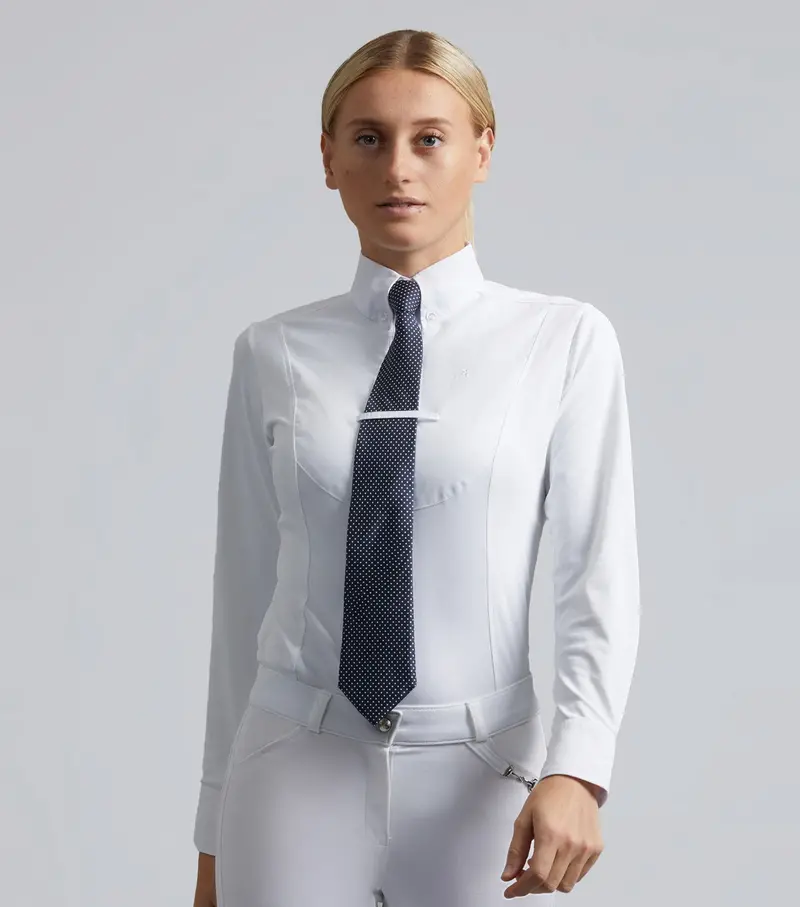 Tessa Ladies Long Sleeve Tie Shirt White 1