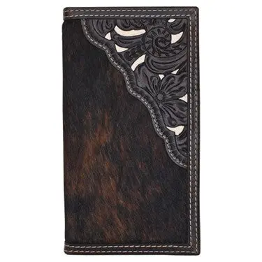 Tony Lama Brindle Hair On With Tooled Yoke And Ivory Underlay Rodeo Wallet 1