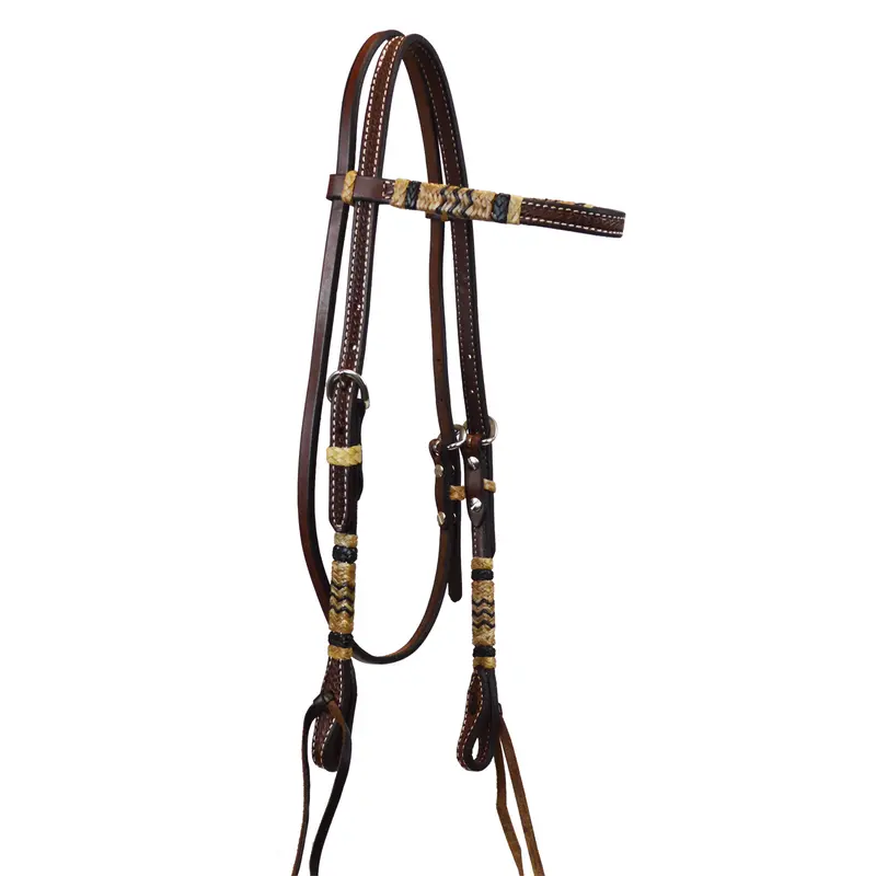 Tooled Browband Headstall With Rawhide And Ties 1
