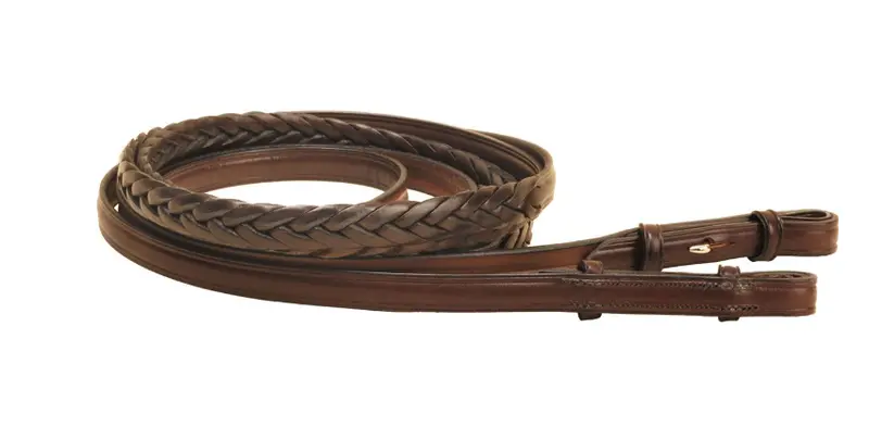 Tory Havana Plaited Reins W/ Stud Hooks 1