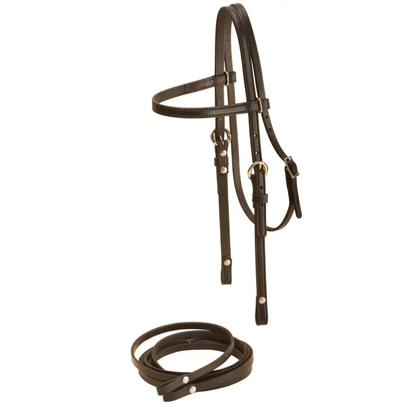 Tory Leather Double And Stitched Brow Band Pony Filling 1