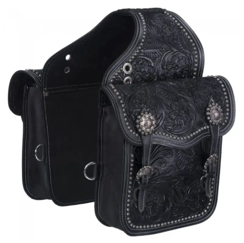 Tough1 Leather Floral And Oak Leaf Tooled Saddle Bag 1