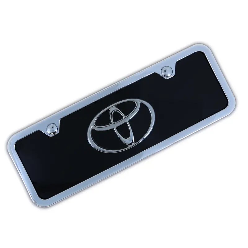 Toyota Chrome Logo Mini License Plate With Frame (Black) 1