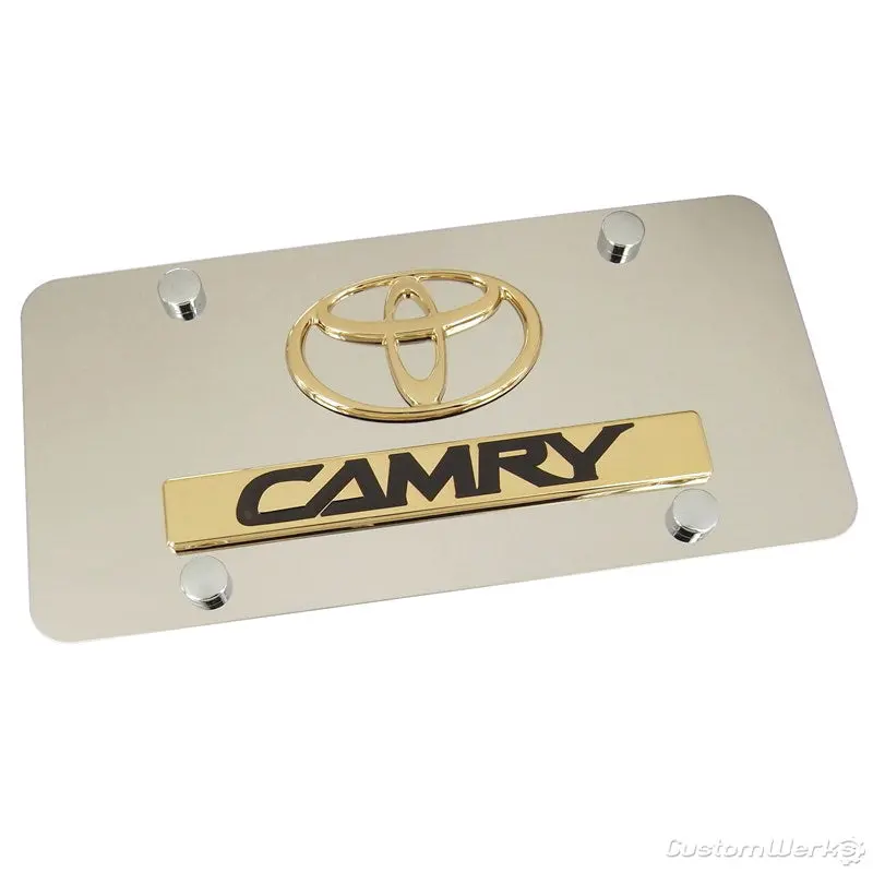 Toyota Dual Logo Camry License Plate (Gold On Chrome) 1
