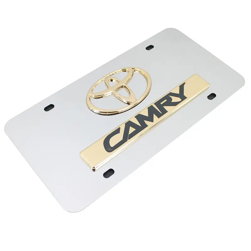 Toyota Dual Logo Camry License Plate (Gold On Chrome) 2