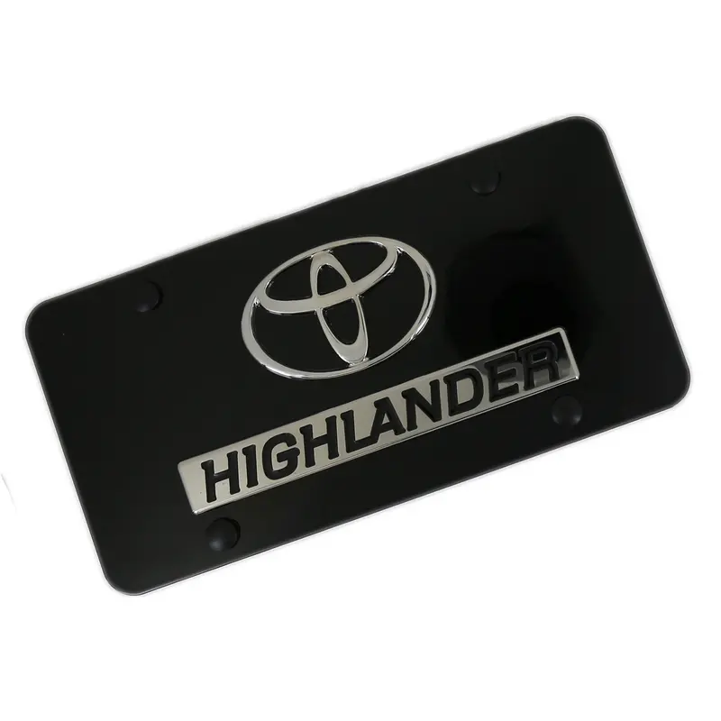 Toyota Dual Logo Highlander License Plate (Chrome On Black) 1