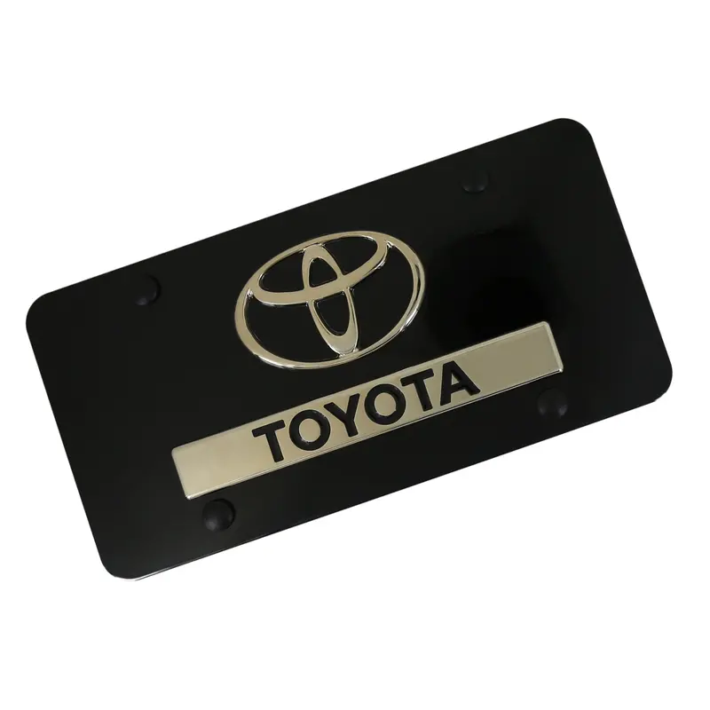 Toyota Dual Logo License Plate (Chrome On Black) 1