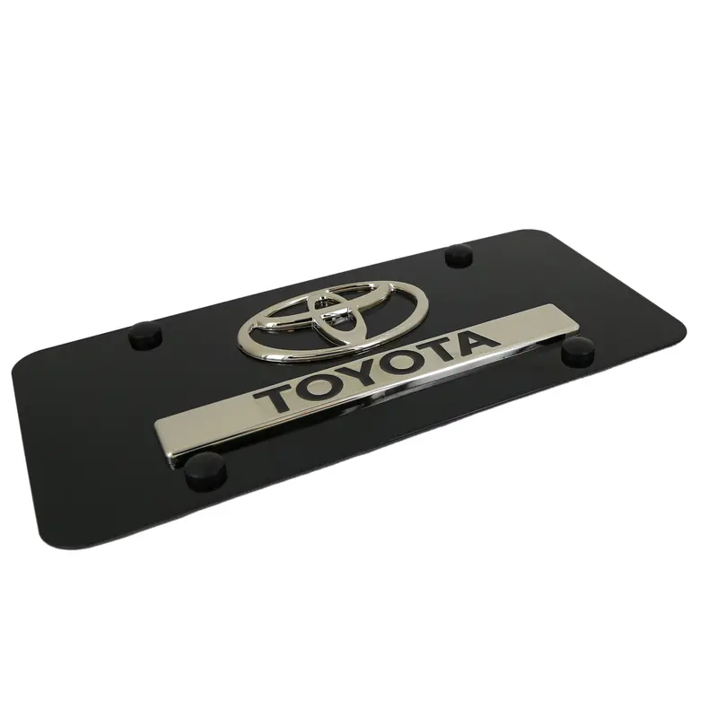 Toyota Dual Logo License Plate (Chrome On Black) 2