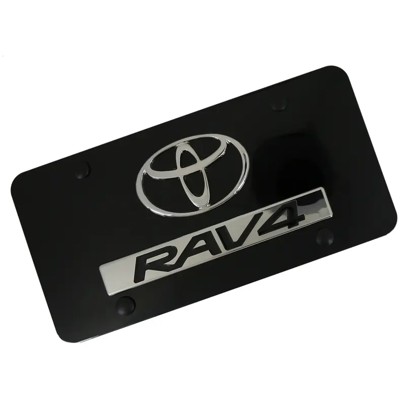 Toyota Dual Logo Rav4 License Plate (Chrome On Black) 1
