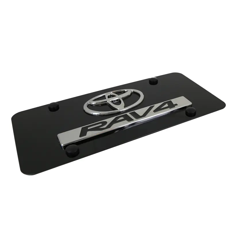 Toyota Dual Logo Rav4 License Plate (Chrome On Black) 2