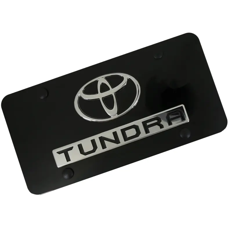 Toyota Dual Logo Tundra License Plate (Chrome On Black) 1