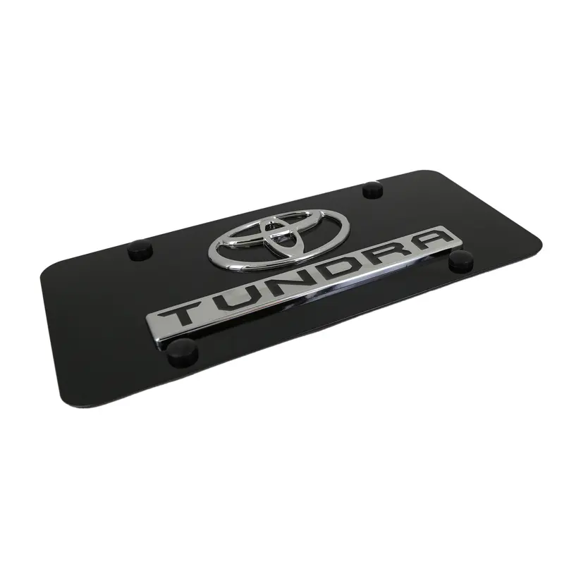 Toyota Dual Logo Tundra License Plate (Chrome On Black) 2