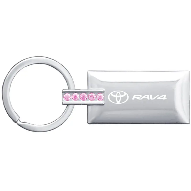 Toyota Rav4 Jeweled Rectangular Key Chain (Pink) 1