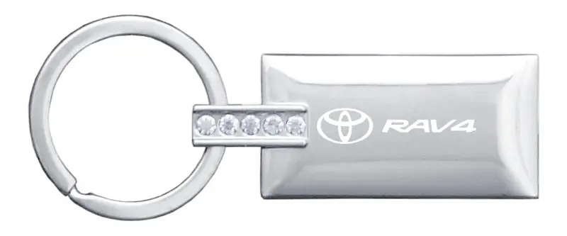 Toyota Rav4 Jeweled Rectangular Key Chain (Silver) 1