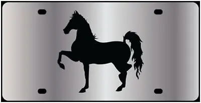 Trotting Horse Silhouette Stainless Steel License Plate (Chrome) 1