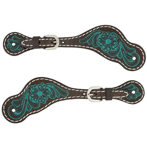 Turquoise/Tooled Youth/Ladies Spur Straps 1