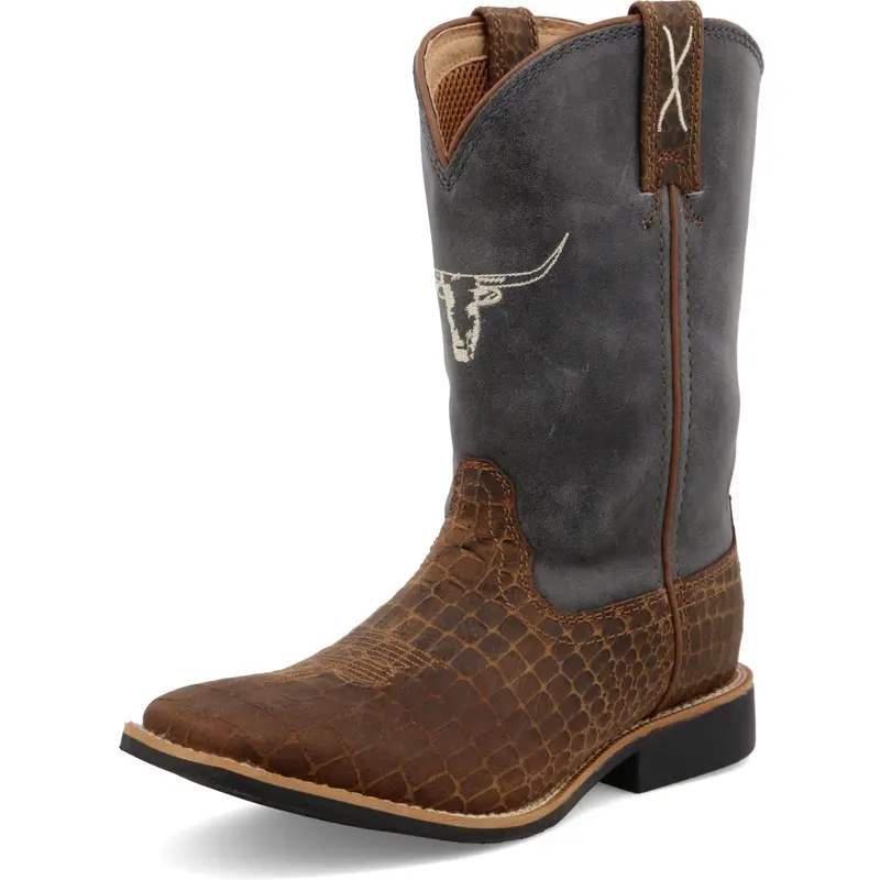 Twisted X Kid's Top Hand-Chocolate And Dusty Blue 1