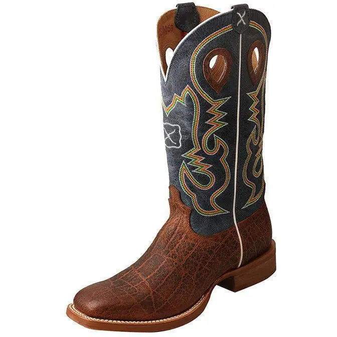 Twisted X Men's Ruff Stock Boot-Cognac Elephant Print/Blue 1