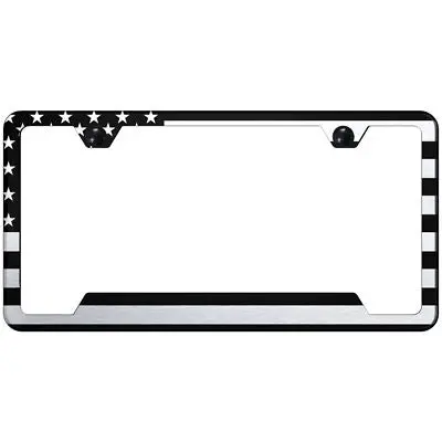 Usa Flag Laser Etched Logo Cut-Out License Plate Frame (Black) 1