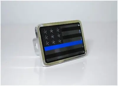 Usa Flag Logo With Blue Stripe Hitch Cover (Matte Black) 1