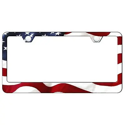 Usa Flag Uv Print Polycarbonate License Plate Frame (Black) 1