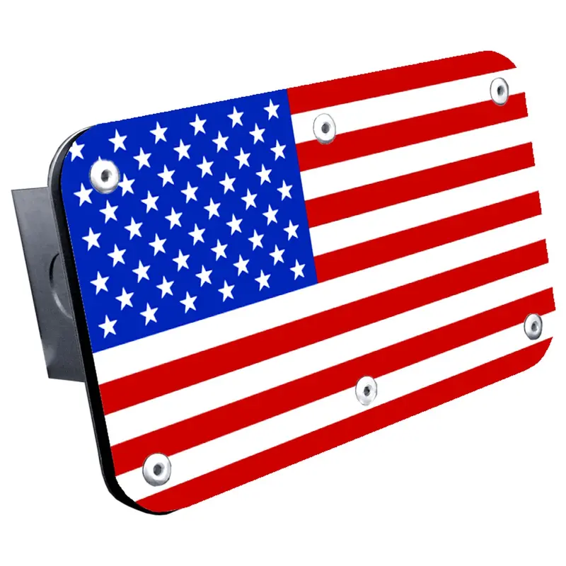 Usa Flag Uv Printed On Trailer Hitch Plug (Brushed Chrome) 1