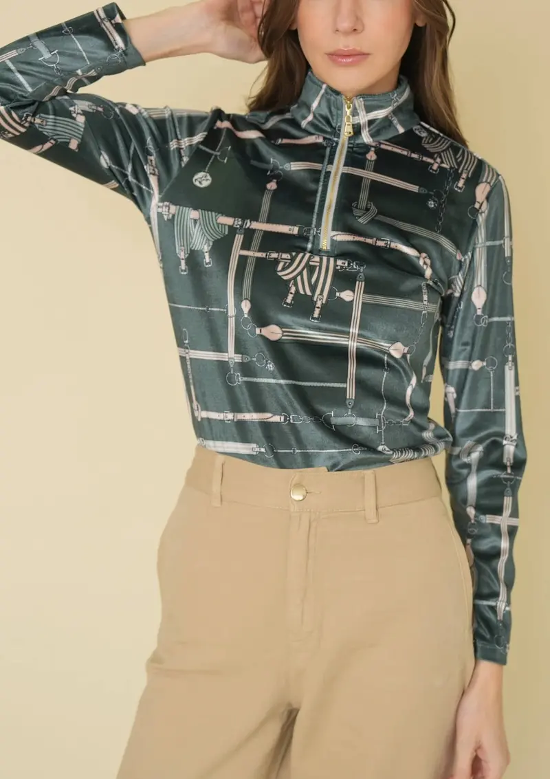 Velour Quarter Zip | Long Sleeve | Jubilea Print | Green 2